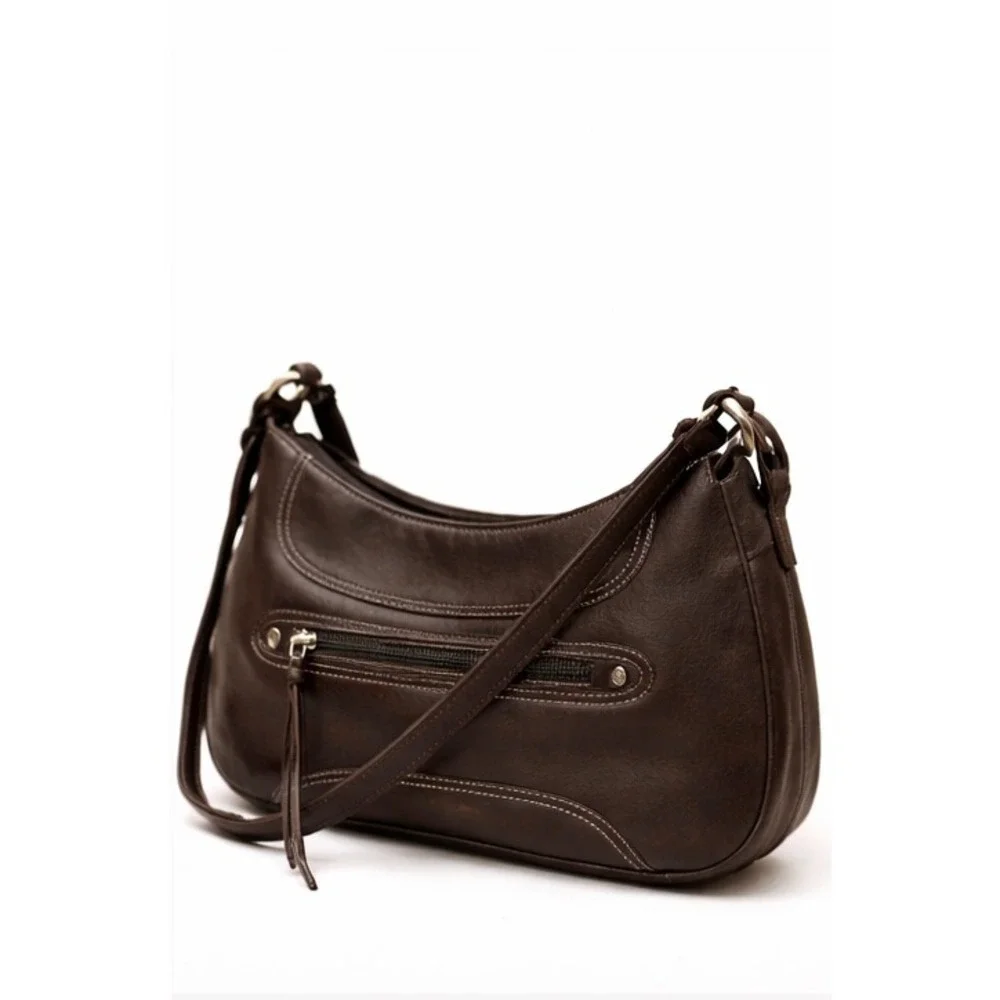 Stone Mountain Womens Crescent‎ Hobo Shoulder Bag Brown Leather Fringe Accents